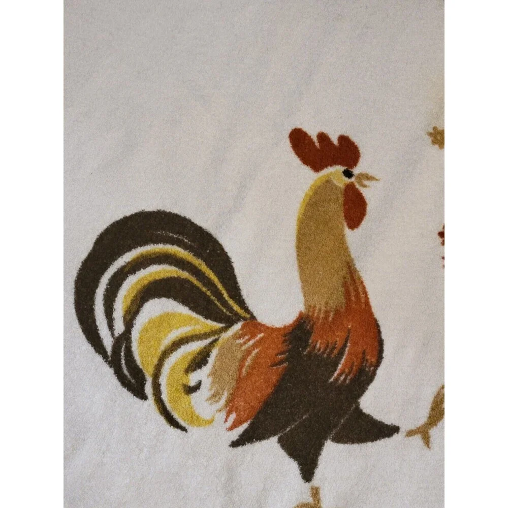 Vintage California Hand Prints Terry Tablecloth Roosters READ